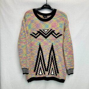 Topshop Tunic Rainbow Jumper Sweater - Black Aztec Print - Sz US 2